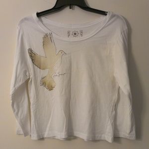 SAHALIE Women's Top XL Bird White Long Sleeve